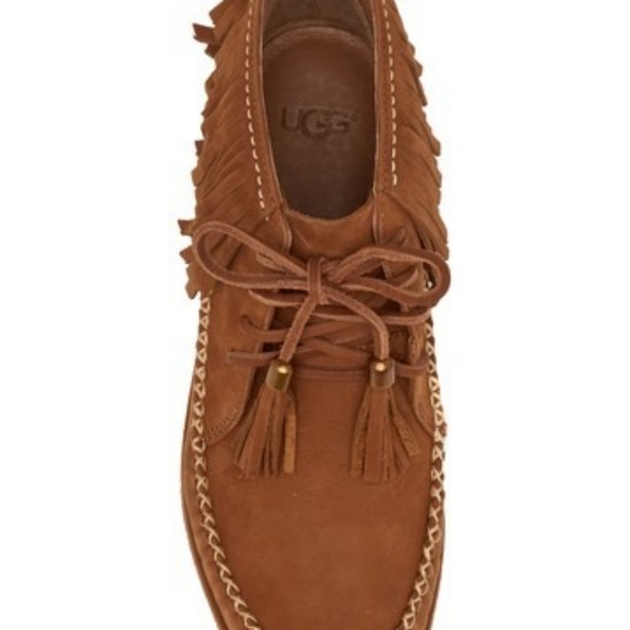 💗 NIB 💖 UGG Chestnut Brown Fringe Wedge Moccasin - Picture 8 of 8